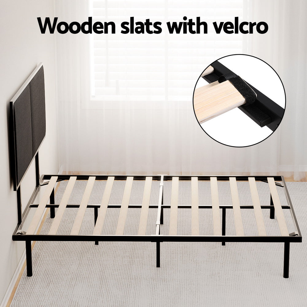 Kembla Metal Double Bed Frame - Sturdy Black Platform Bed with Wooden Slat Support | Perfect for Modern Bedrooms & Guest Rooms