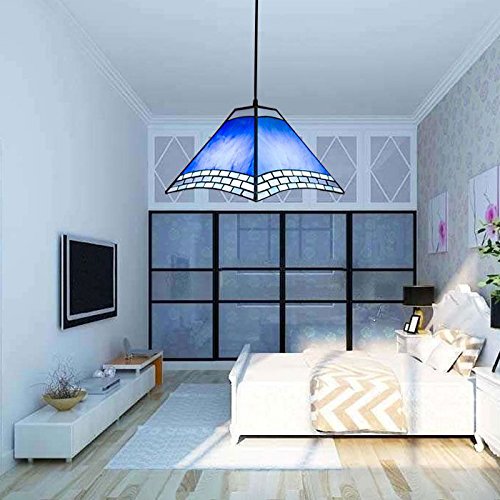 Tiffany Sky Blue Glass Pendant Light - Mediterranean Style Porch, Corridor & Balcony Ceiling Lamp - Elegant Dining Room Hanging Lighting Fixture for Home & Outdoor Decor