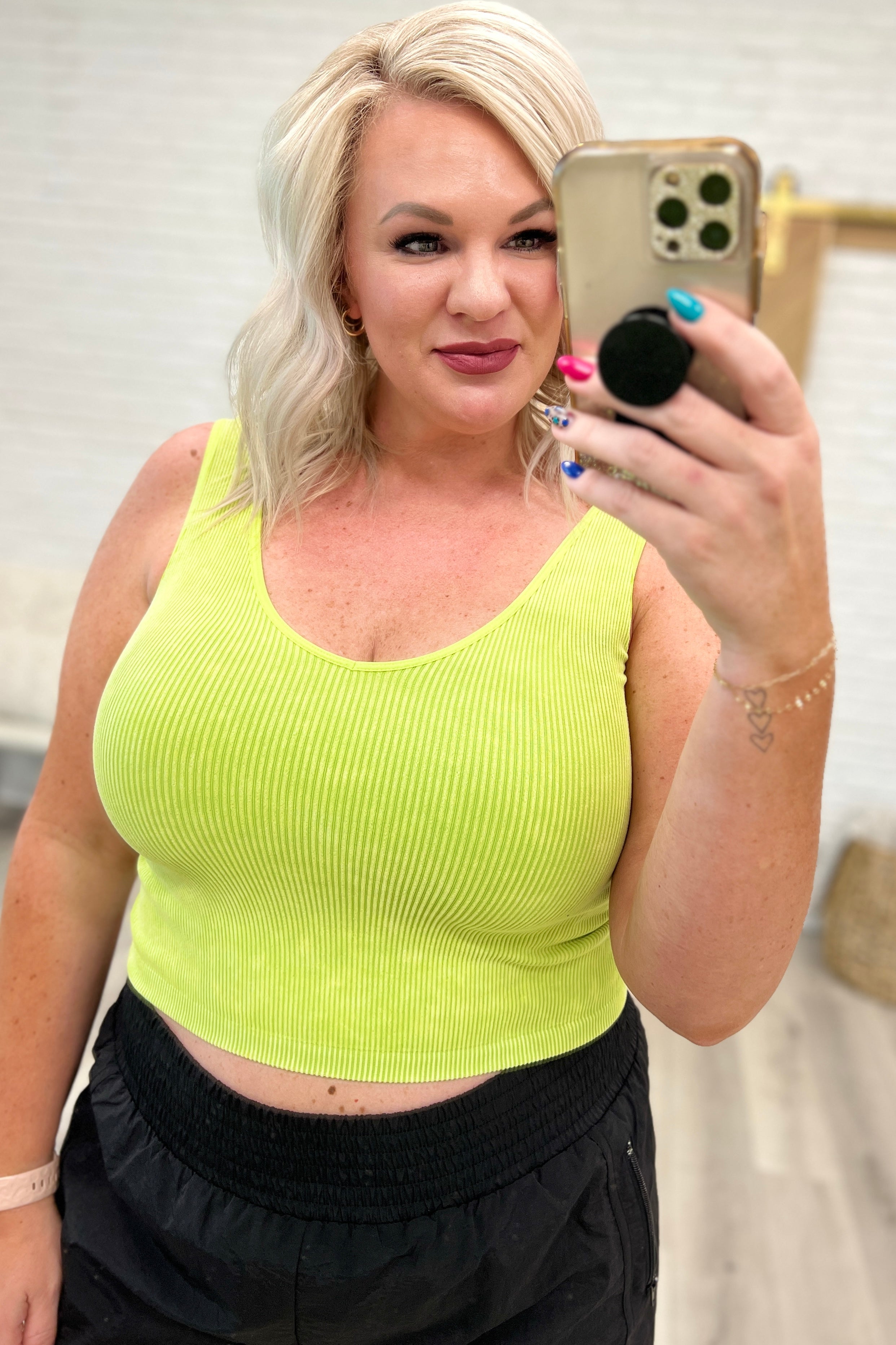 Fundamentals Ribbed Seamless Reversible Tank Top for Women - Soft Stretch Green Camisole | Perfect for Yoga, Layering & Casual Wear