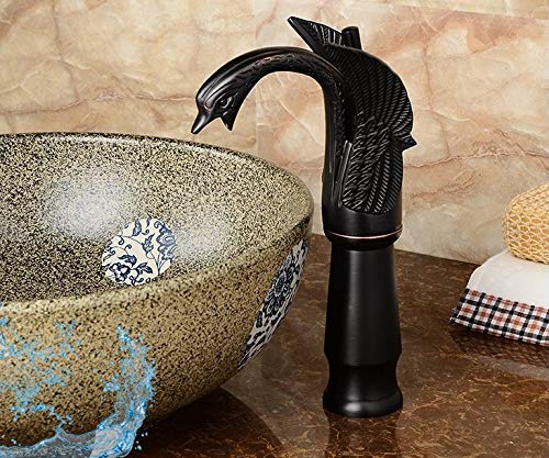 Black Matte Single Handle Swan Neck Vessel Sink Faucet for Bathroom Vanity - Modern Waterfall Spout Design for Powder Room, Guest Bath, and Master Suite