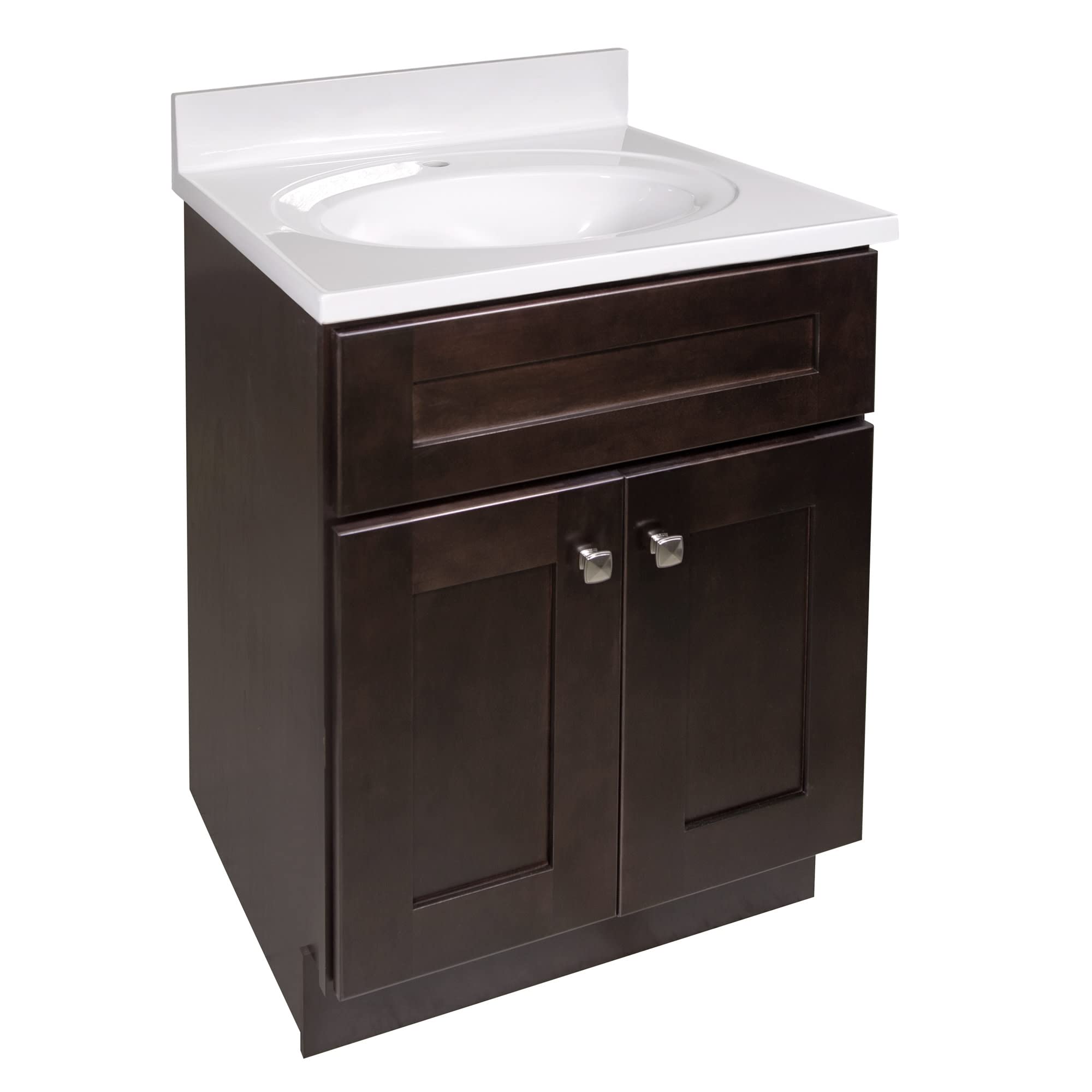 24 Inch Solid Wood Bathroom Vanity with Sink - Ready to Assemble Brown Cabinet for Bathroom Remodel | Modern Farmhouse Style for Small Spaces (Design House Brookings 586974)