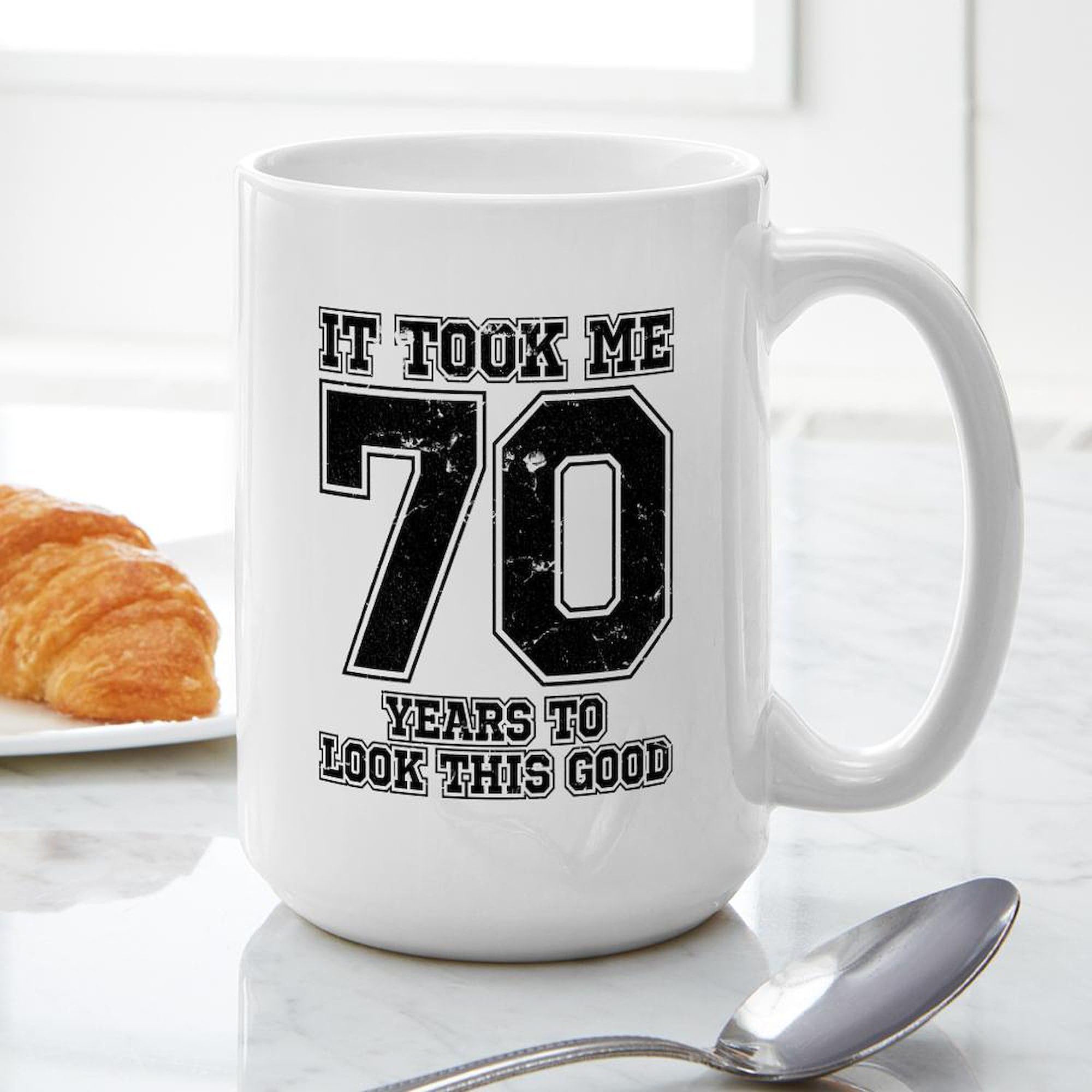 70 And Awesome 15 oz (444 ml) Ceramic Coffee Mug - Funny Gift for 70th Birthday, Retirement, or Senior Celebration - Perfect for Coffee, Tea, or Hot Chocolate at Home or Office