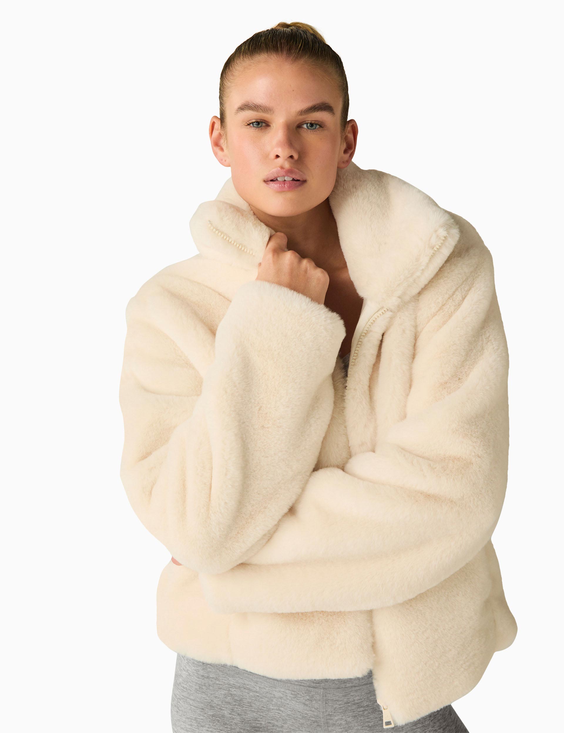 ON THE LIST Faux Fur Jacket - Cozy Winter Coat for Women, Warm Thick Plush Outerwear, Fashionable Long Sleeve Trench Coat (Fresh Snow Color) | Perfect for Cold Weather, Snow Days, and Stylish Winter Outfits