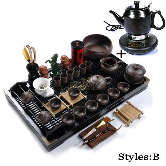 Premium Purple Clay Gongfu Tea Set with Bamboo Tea Tray - Traditional Chinese Ceramic Teapot & Cups for Authentic Tea Ceremony | Perfect for Home, Office & Gift Giving