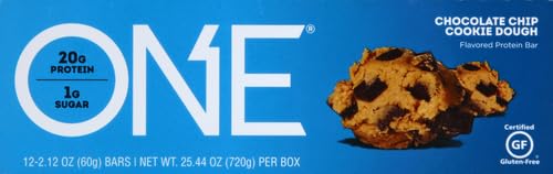 ONE 1 Protein Bars - 20g Protein & Only 1g Sugar | Chocolate Chip Cookie Dough Flavor | Gluten-Free Snack (2.12 Oz) - Perfect for High Protein Diets, Post-Workout Recovery & Healthy On-the-Go Snacking