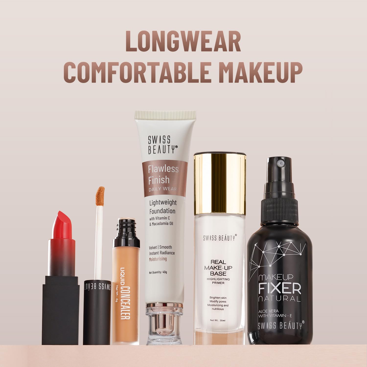 Swiss Beauty Flawless Finish Foundation - Medium Coverage, Lightweight, Oil-Free Formula with Radiant Finish - Natural Beige Shade (40g) | Perfect for Everyday Wear, Special Occasions & Photo Shoots