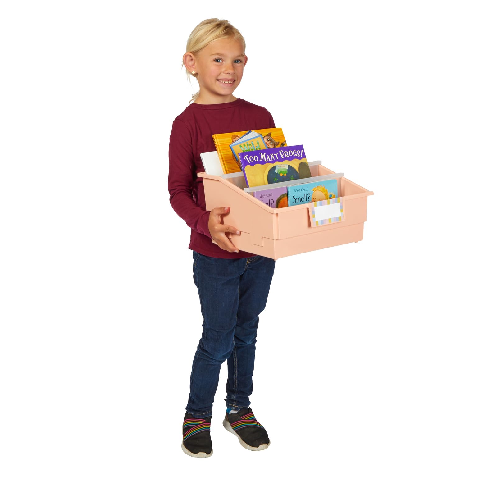 Really Good Stuff Picture Book Classroom Library Bins with Dividers - 6 Pack Peach - Durable Book Storage for Kids | Perfect for Classroom Organization, Homeschooling & Daycare Centers