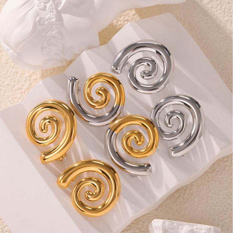 Two Tone Spiral Twist Stud Earrings for Women - F1467 | Elegant Fashion Jewelry for Parties, Dating & Everyday Wear