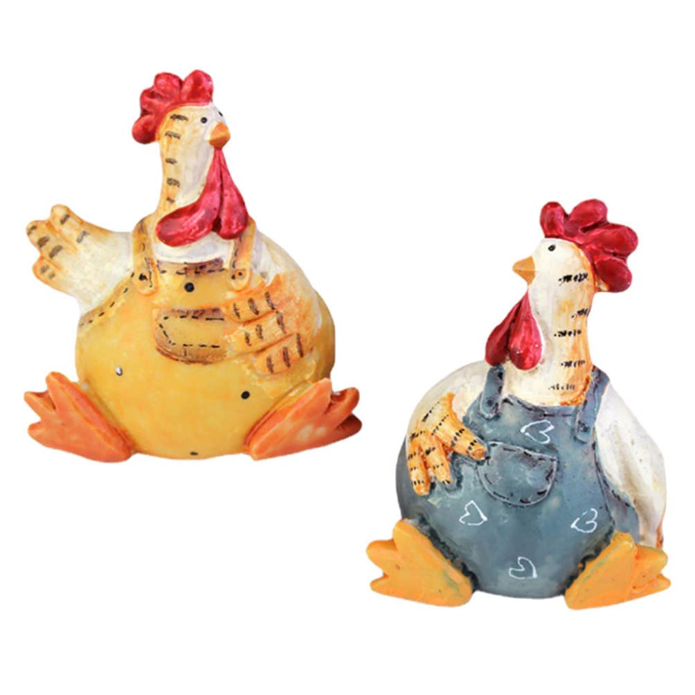 ULTNICE 2-Piece Cute Chicken Figurine Set - Resin Rooster & Hen Couple Statue - Miniature Farm Animal Collectibles - Easter & Spring Home Decor - Perfect for Farmhouse Tabletop, Party Supplies & Seasonal Display
