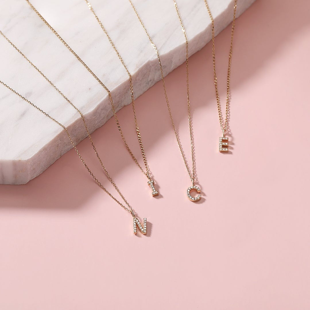 14K Yellow Gold Diamond Initial Charm Pendant - Personalized Name Necklace for Women, Perfect Gift for Birthday, Anniversary & Valentine's Day