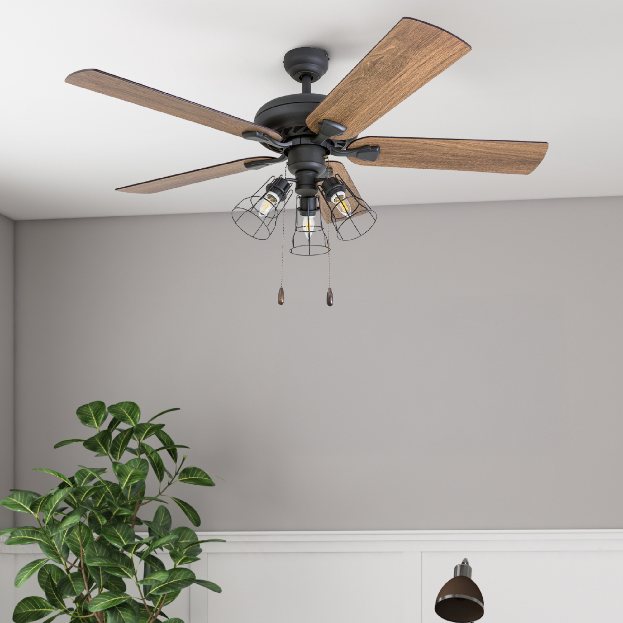 52 Inch Lincoln Woods Bronze Ceiling Fan with Pull Chain - Modern Indoor Ceiling Fan for Living Room, Bedroom, and Office - Energy Efficient & Quiet Operation