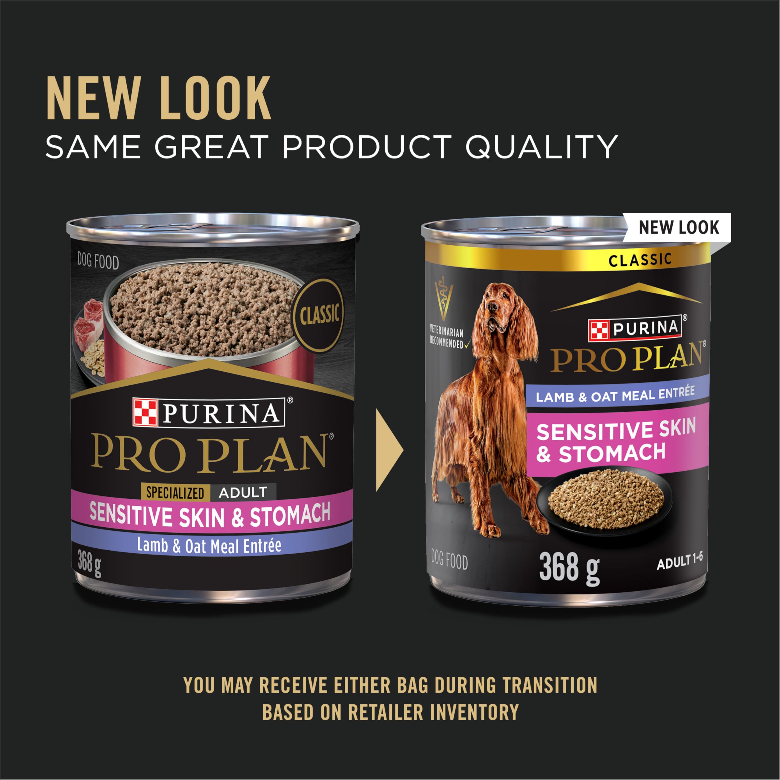 Purina Pro Plan Sensitive Skin & Stomach Wet Dog Food - Classic Lamb & Oat Meal Entree, 12 Pack (368g Each) - Grain-Free Formula for Dogs with Allergies & Digestive Issues - Perfect for Mealtime & Training Treats
