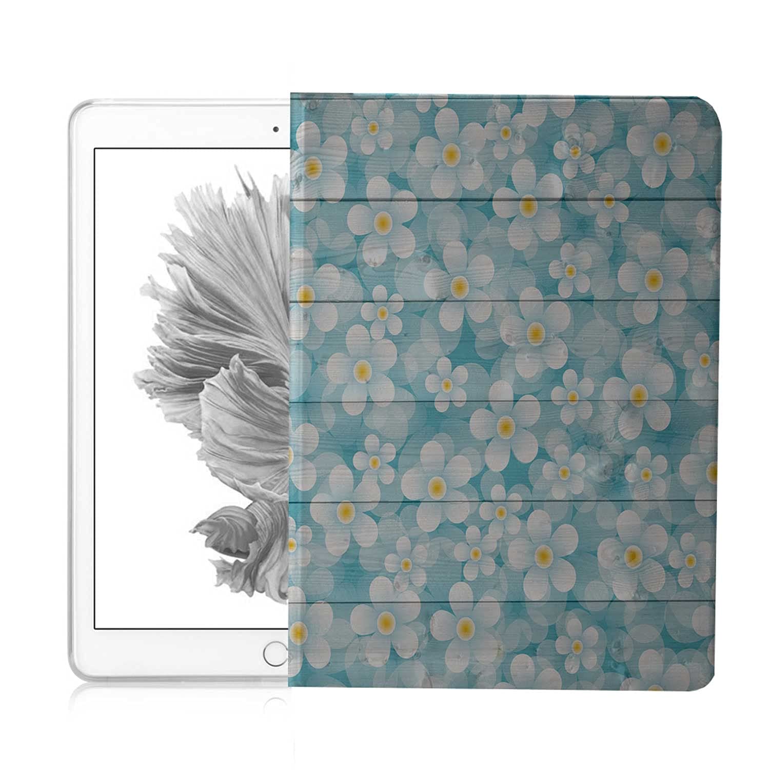 iPad 10.9 Case for iPad Air 4th Generation (2020) - Wood Daisy Floral Design, Lightweight PU Leather Smart Cover with Adjustable Stand | Perfect for Work, Travel & Home Use