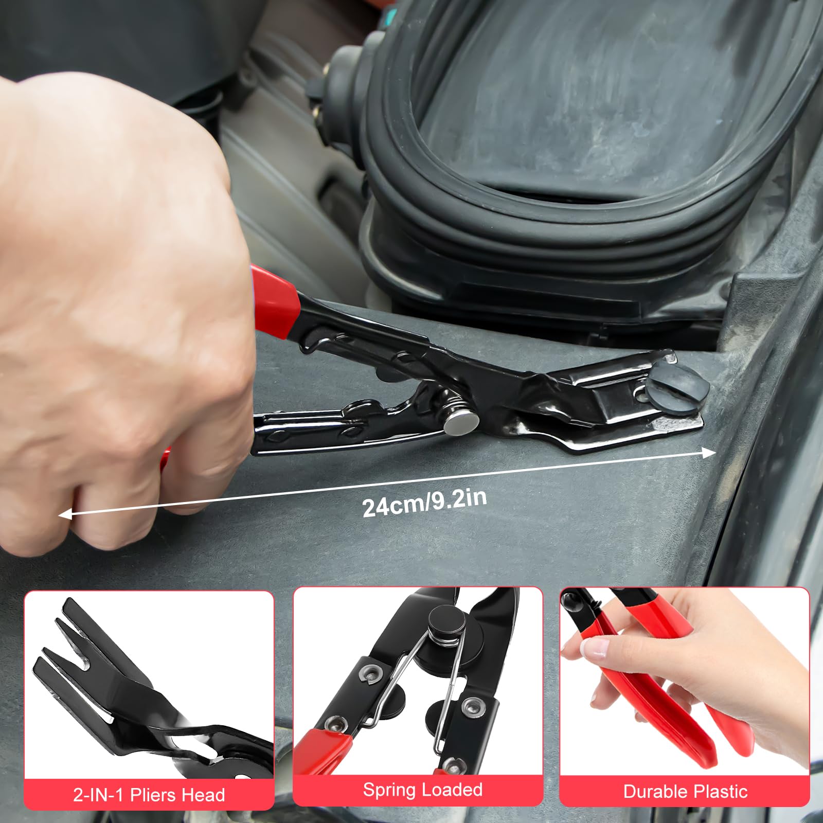 3-Piece Clip Pliers and Fastener Remover Set - Automotive Panel Clip Removal Tool, Car Trim Rivet Pry Tool Kit for Door Panels, Upholstery & Dashboard Repair (Red) - Perfect for DIY Auto Interior Repairs and Detailing