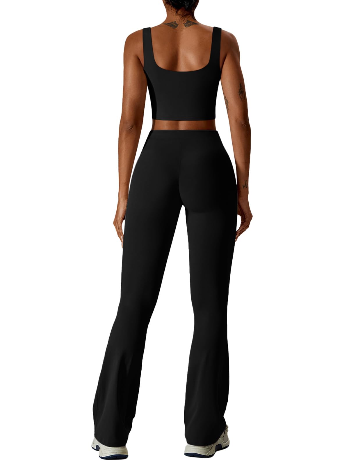 REORIA Women's 2-Piece Workout Set - V-Neck Crop Tank Top & High-Waisted Flare Leggings | Yoga, Gym, Lounge Wear for Women | Comfortable Athletic Outfit for Running, Pilates & Casual Wear