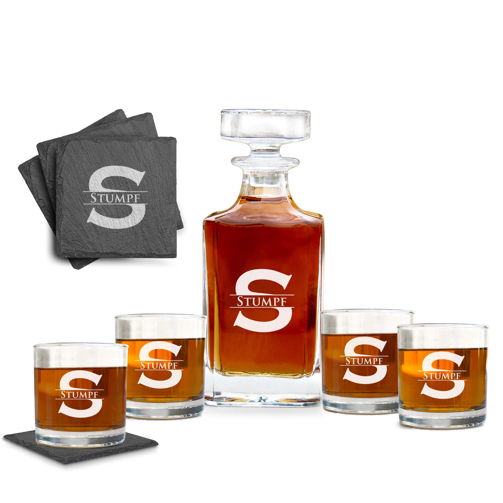 Personalized Whiskey Decanter Set with 4 Glasses & Coasters - Perfect for Gifts & Home Bar
