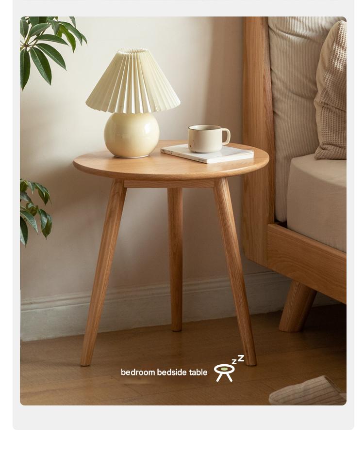 Solid Oak Round Side Table - Natural Wood Accent Table for Living Room, Bedroom & Patio - Sturdy & Stylish End Table for Coffee, Books & Decor