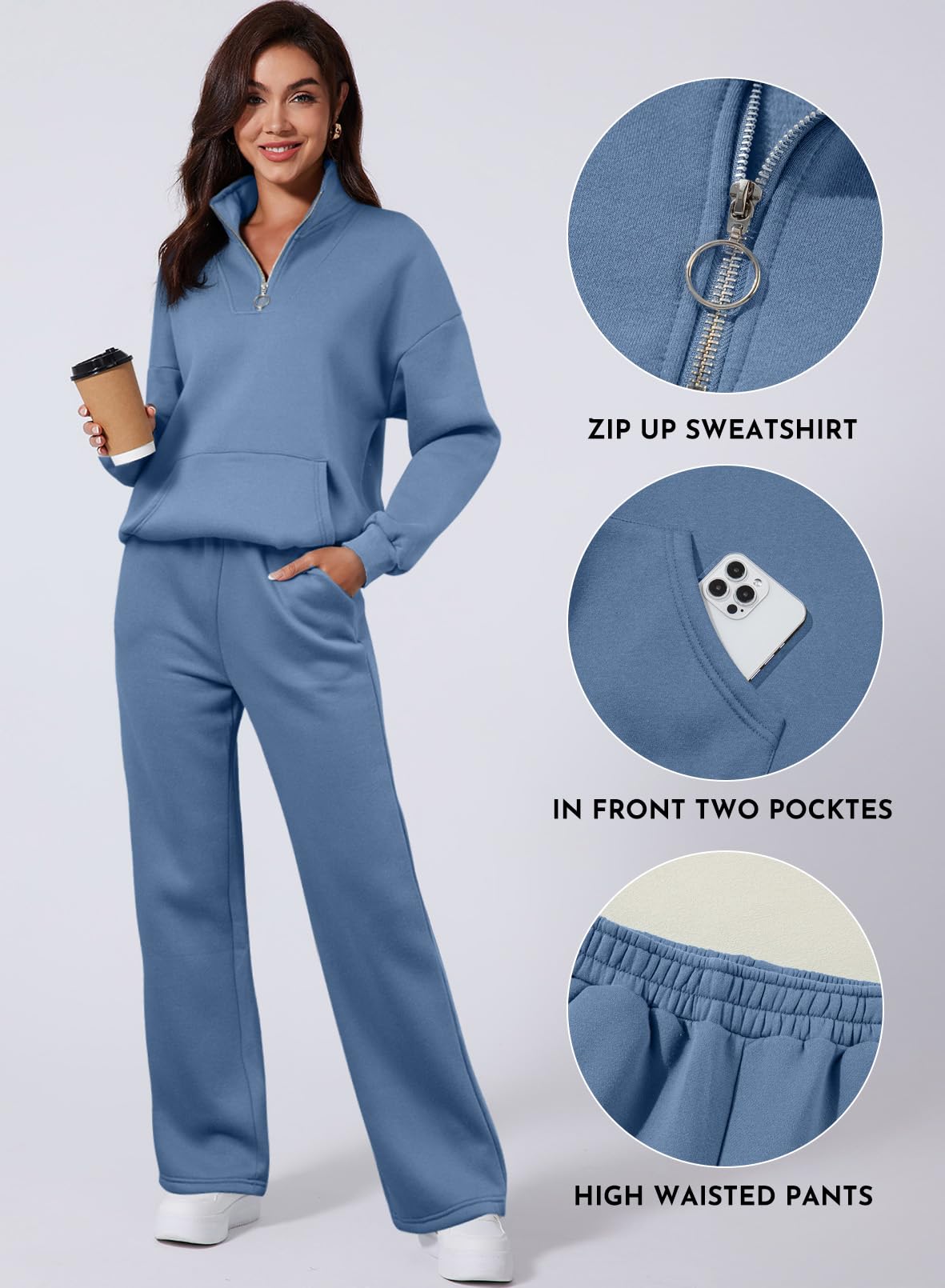 Aleumdr Women's 2-Piece Matching Sweatsuit Set - Zip Up Hoodie & Jogger Pants Lounge Wear for Yoga, Running & Casual Outfits