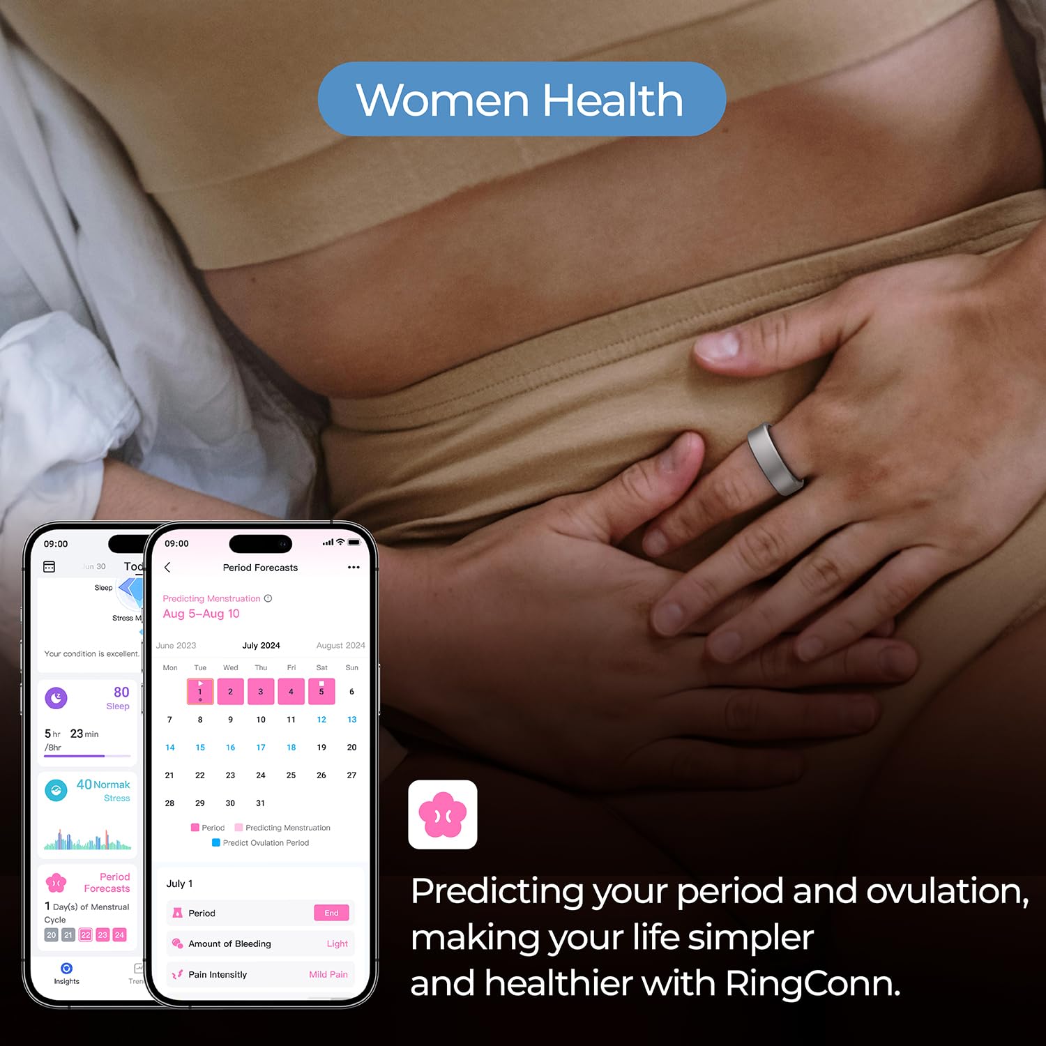 RingConn Smart Ring - No App Subscription, Sizing Kit Included, 7-Day Battery Life - Activity & Sleep Tracker with Stress & Heart Rate Monitoring - Waterproof Fitness Ring for iOS & Android (Silver, Size 14) - Perfect for Health Monitoring, Workouts & Daily Wellness Tracking