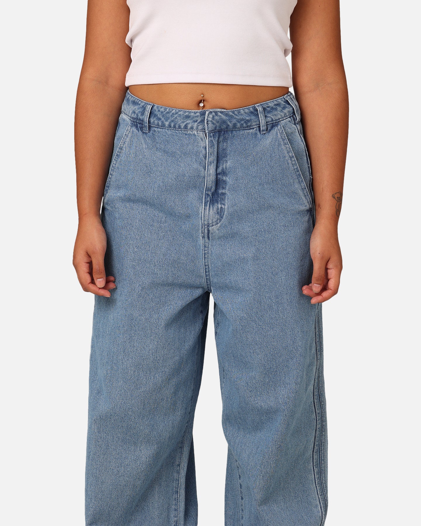 Adidas X KSENIASCHNAIDER Women's Light Denim 3-Stripe Jeans - Stylish Casual Pants for Everyday Wear & Street Fashion