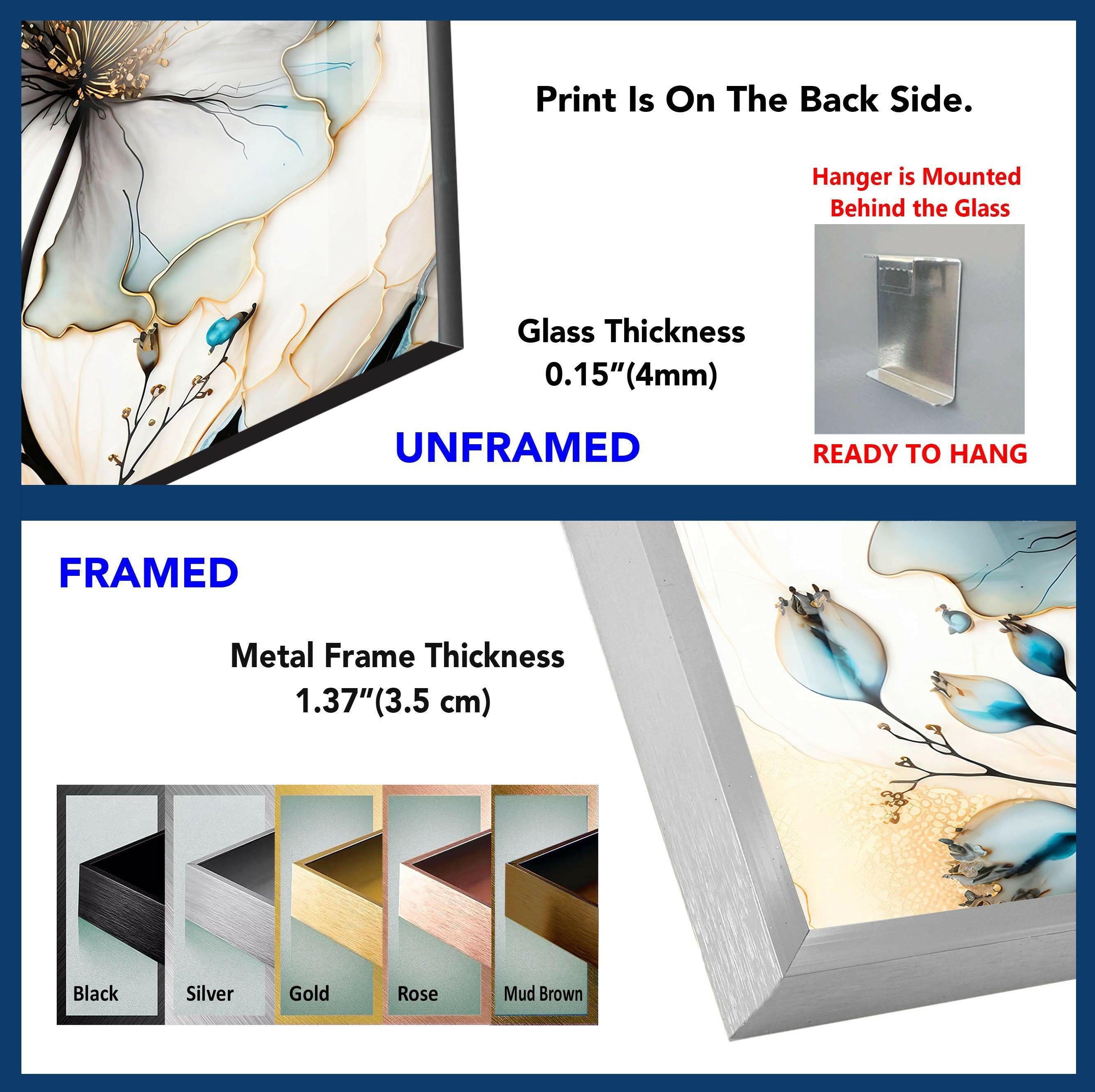 Blue Floral Oil Painting Glass Wall Art - Handmade Modern Home Decor for Living Room, Bedroom & Office - Perfect Gift for Housewarming & Wedding
