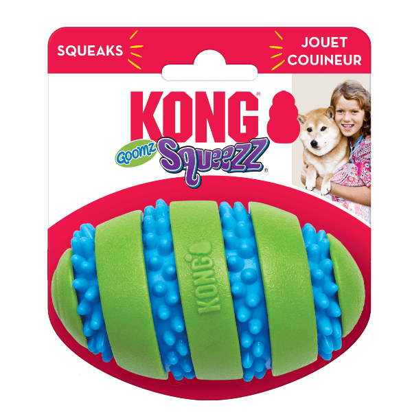 KONG Squeezz Goomz Football Dog Toy - Durable Chew Toy for Medium & Large Dogs - Interactive Fetch & Tug of War Play - Perfect for Outdoor & Indoor Playtime