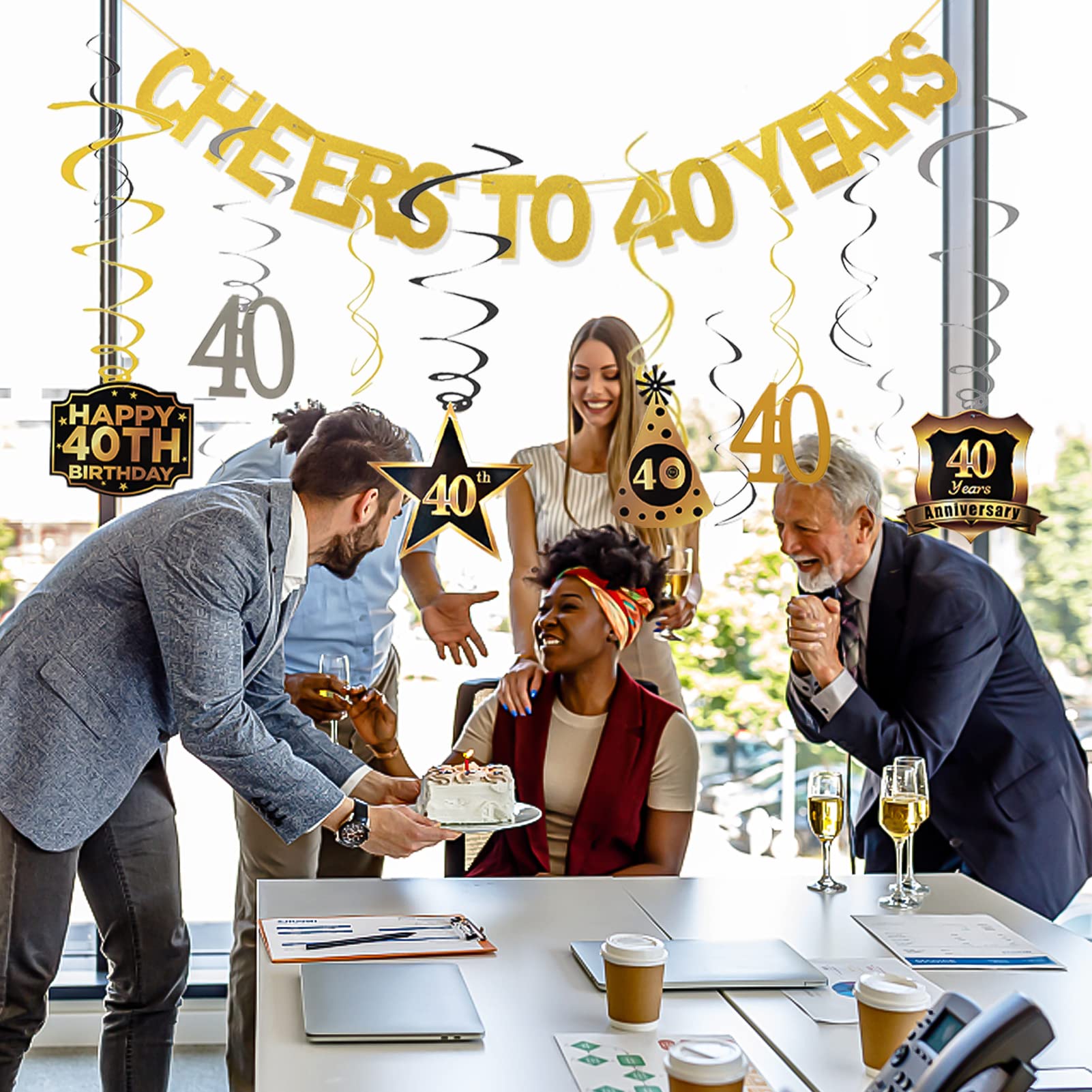 40th Birthday Party Decorations Set - Cheers to 40 Years Banner & Hanging Swirls for Men & Women | Perfect for Milestone Celebrations, Home Decor, and Surprise Parties