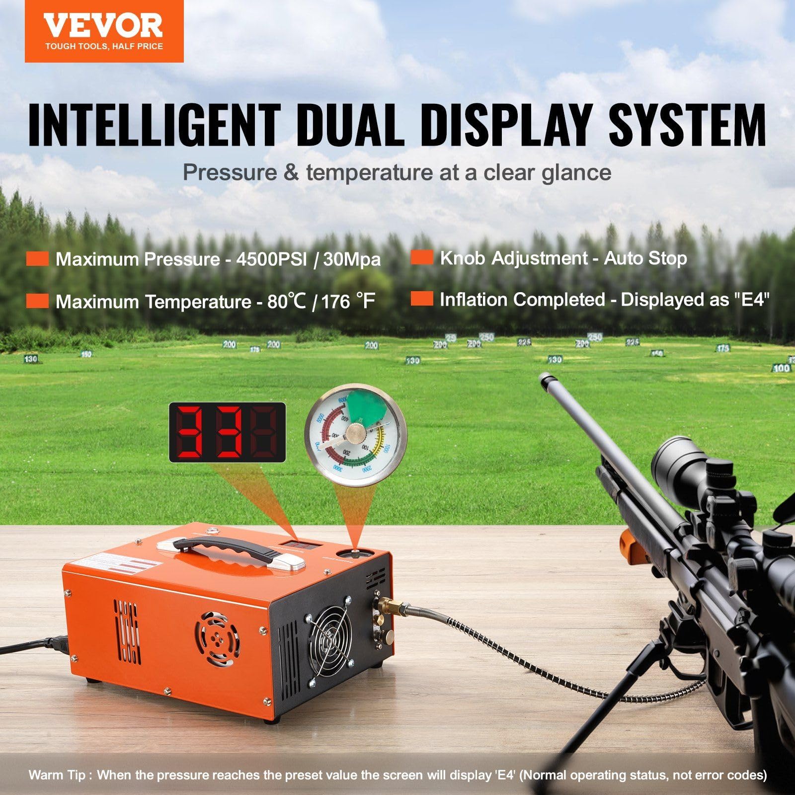 4500PSI Portable PCP Air Compressor with Built-in Converter | Oil-Free & Water-Free | DC12V/AC120V Dual Power | Auto-Stop Protection | for Air Rifles, Paintball Tanks & Scuba Diving Bottles | Hunting, Sports & Outdoor Activities