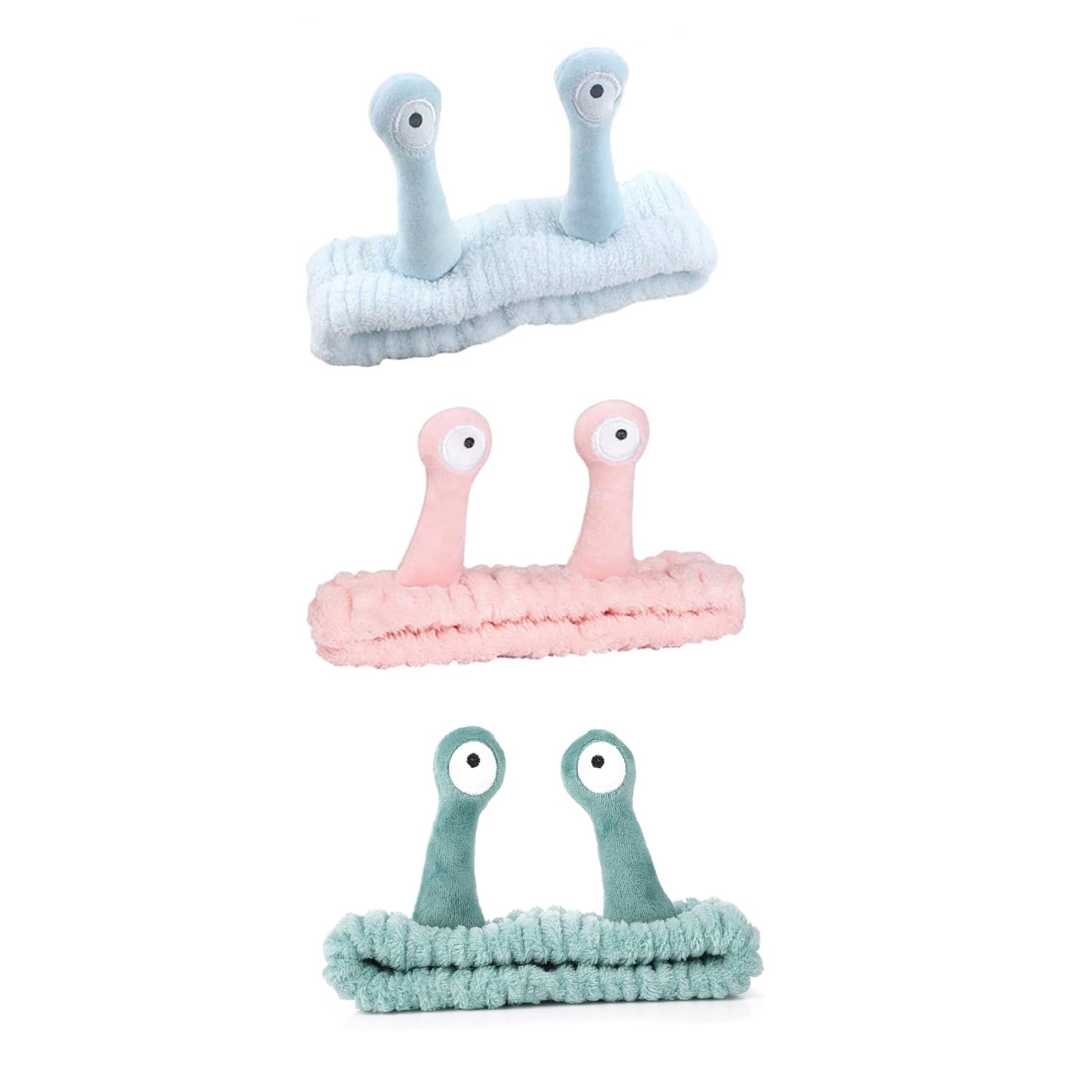 Bohue 3Pcs Soft Plush Spa Headband Set - Cute Snail Design Elastic Hair Band for Washing Face, Skincare, Shower & Spa - Perfect for Women's Beauty Routine, Makeup, and Relaxation at Home