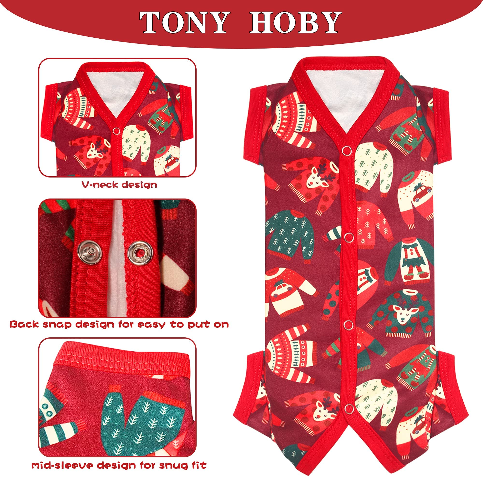 TONY HOBY Dog Pajamas for Small & Medium Dogs - Warm Winter Dog Shirts & Jumpsuit Pajamas (Red, Girl, XS) - Cozy Sleepwear for Cold Weather & Indoor Lounging