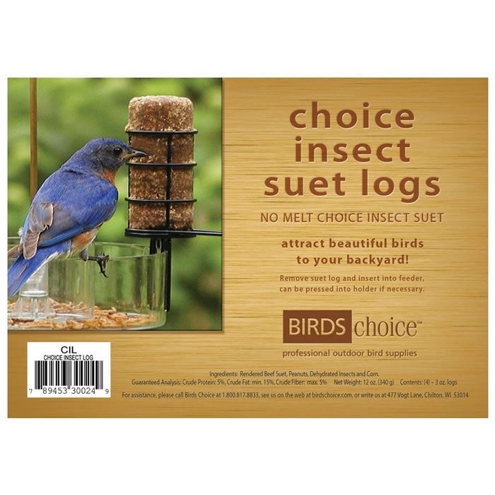 4 Pack Suet Logs for Birds - High Energy Wild Bird Food for Woodpeckers, Nuthatches & Chickadees - Perfect for Backyard Bird Feeding & Winter Wildlife Care
