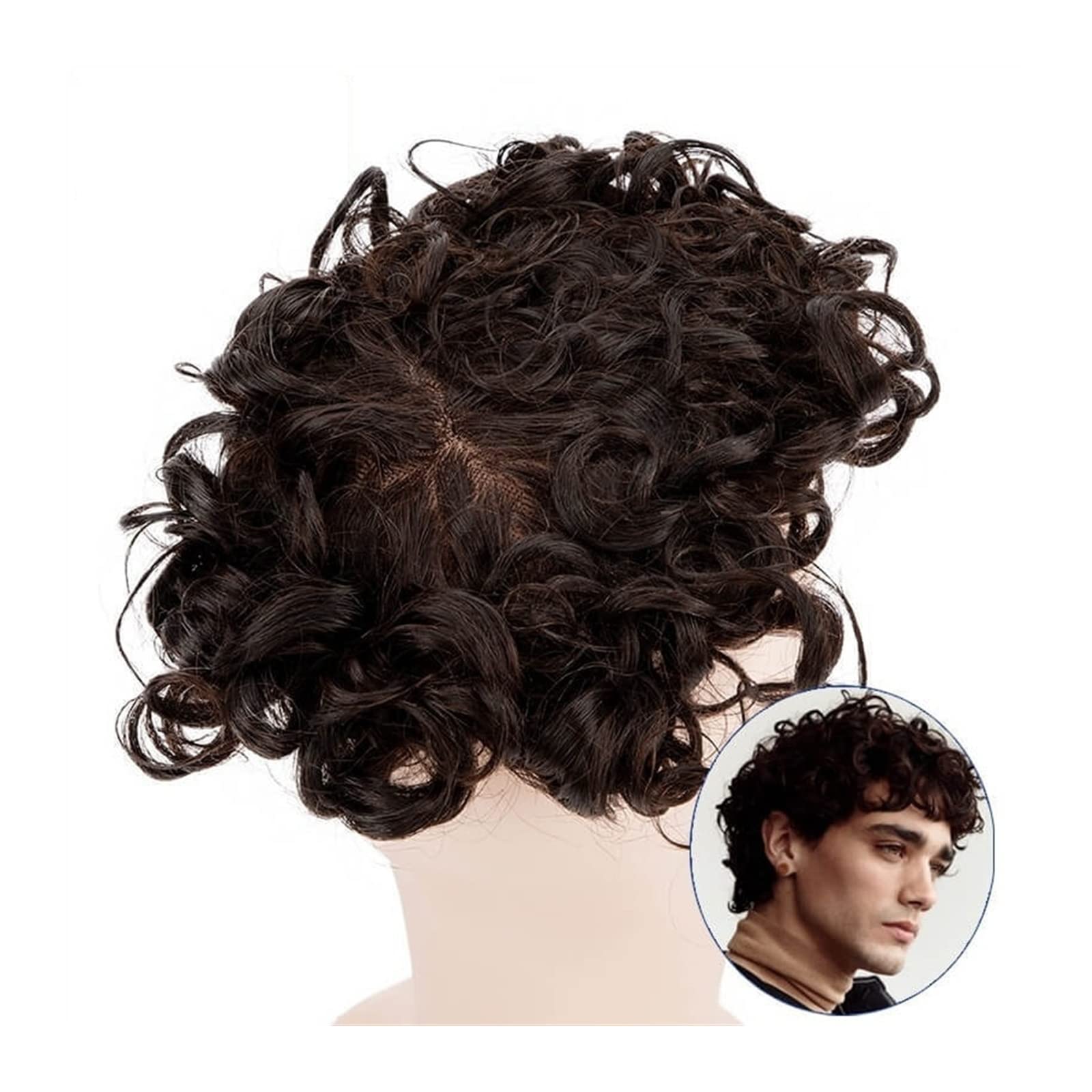 25mm Curly Toupee for Men - Fine Mono Hairpiece with 130% Density | #2 Indian Human Hair Replacement System | 7