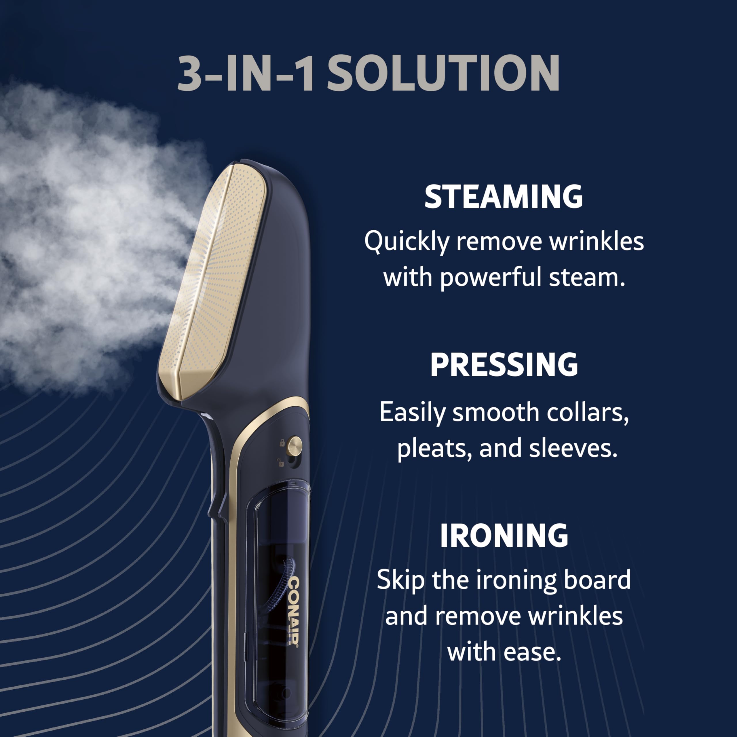 Conair 3-in-1 Steam Iron & Fabric Steamer with Detachable Water Tank, Storage Bag & Fabric Shaver - Amazon Exclusive | Professional Garment Wrinkle Remover for Clothes, Curtains & Bedding | Perfect for Home Use, Office, Travel & Quick Outfit Refresh