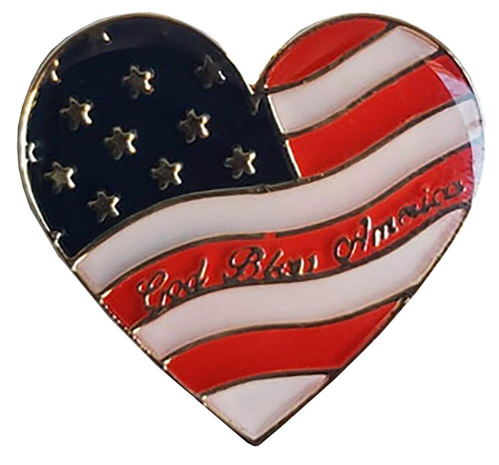 USA Waving Flag God Bless America Heart Shaped Motorcycle Hat Cap Lapel Pin - Patriotic Biker Accessory for Motorcycle Rides, Independence Day & American Pride Events