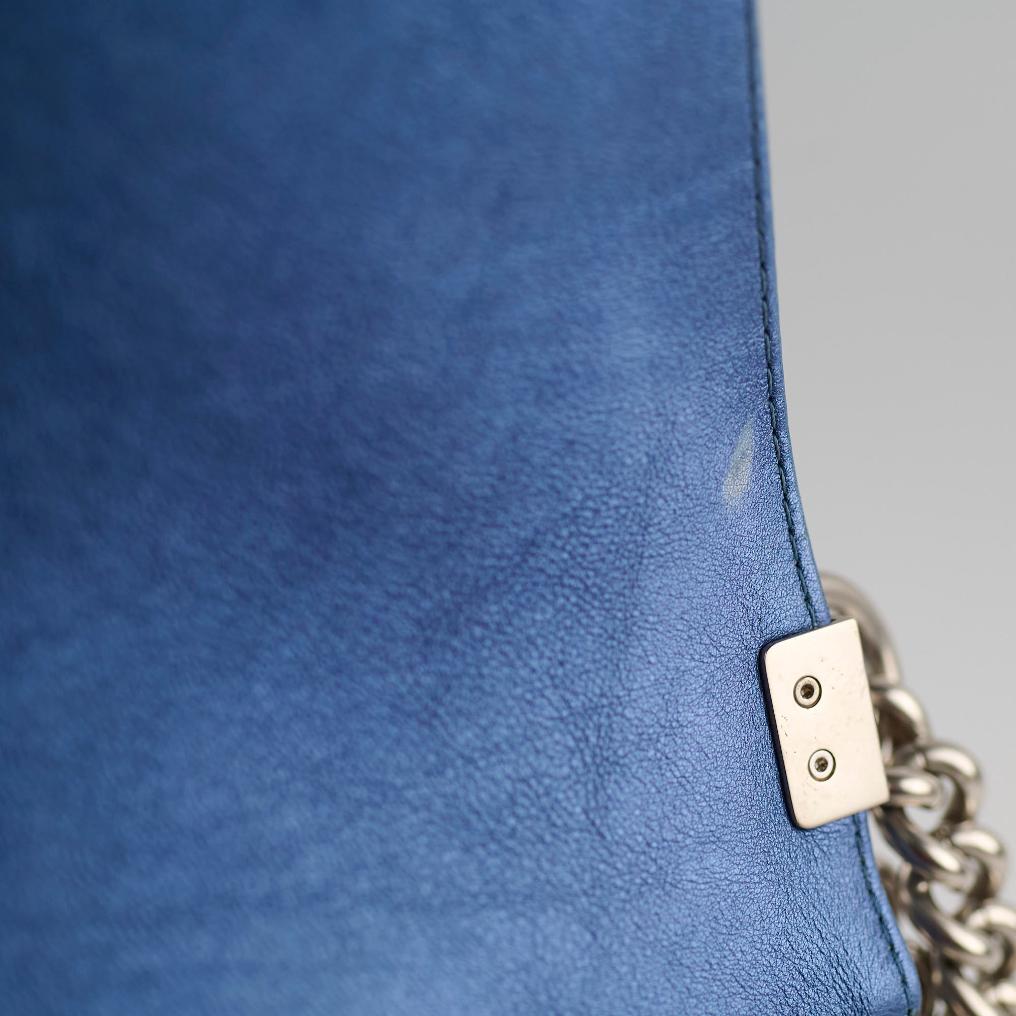 Chanel Old Medium Boy Bag in Metallic Blue - Luxury Crossbody Handbag for Women, Perfect for Evening Events & Date Nights