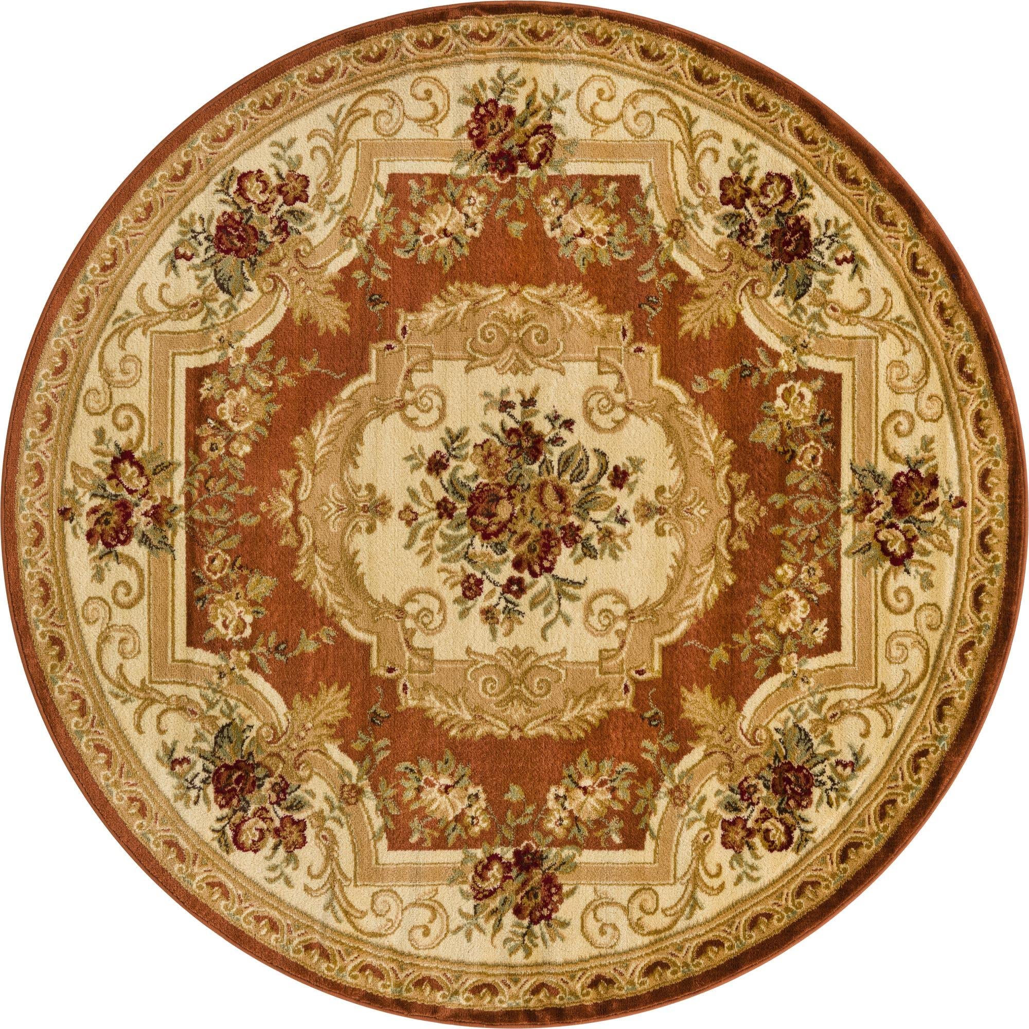 Chateau Collection 6 Ft Round Brick Red Area Rug - Soft Medium Pile for Kitchens & Dining Rooms | Perfect for Farmhouse, Boho & Modern Home Decor