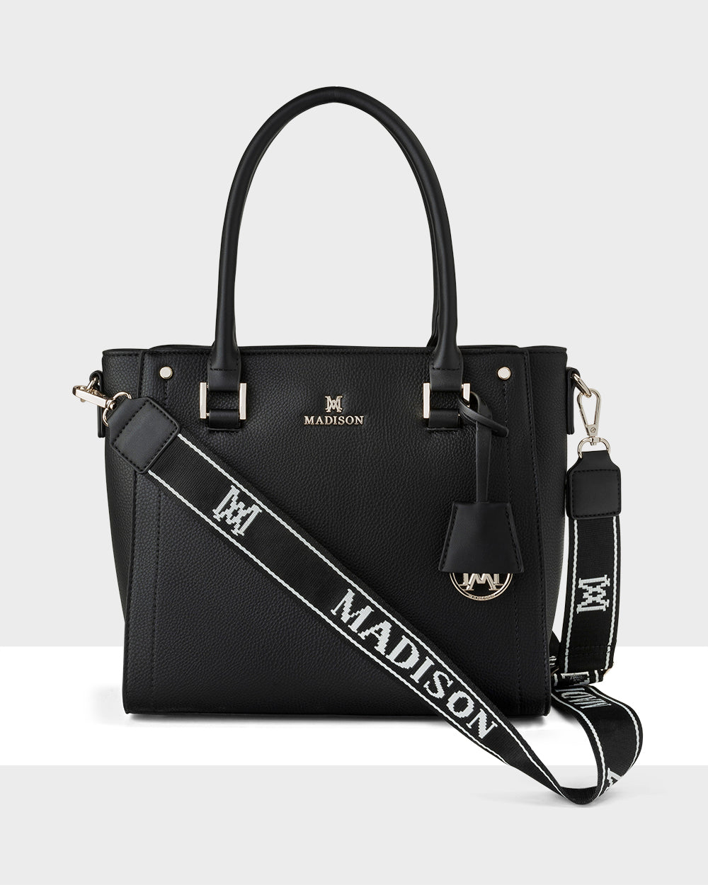 Angie Medium 3 Compartment Satchel Handbag with Monogram Stripe Shoulder Strap - Stylish Crossbody Purse for Women, Work, Travel & Everyday Use