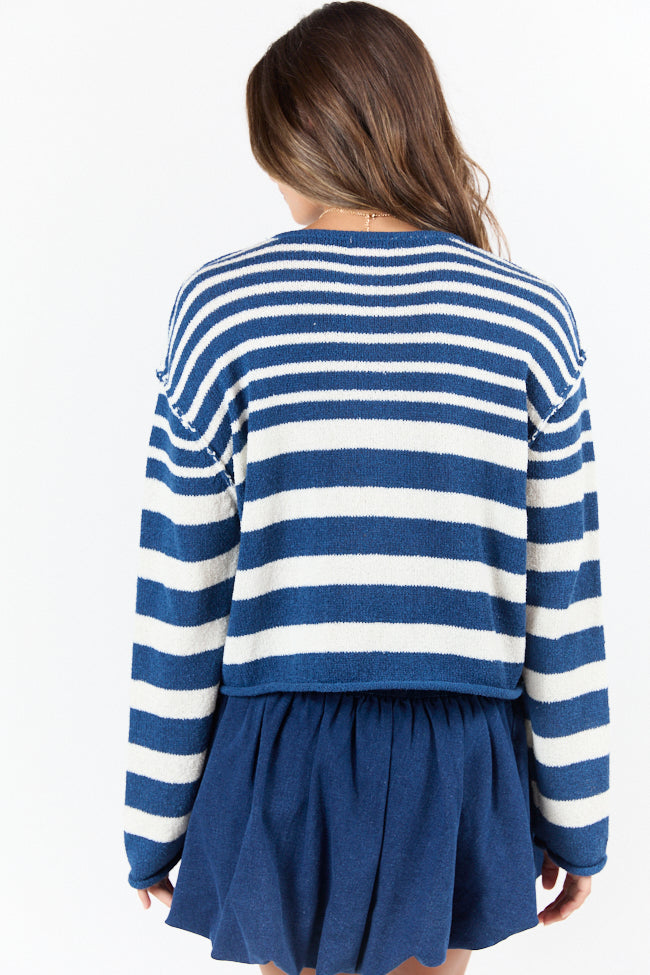Navy Blue Lightweight Striped Sweater for Women - Soft & Comfortable Pullover - Perfect for Casual Outfits, Layering, and Fall Fashion