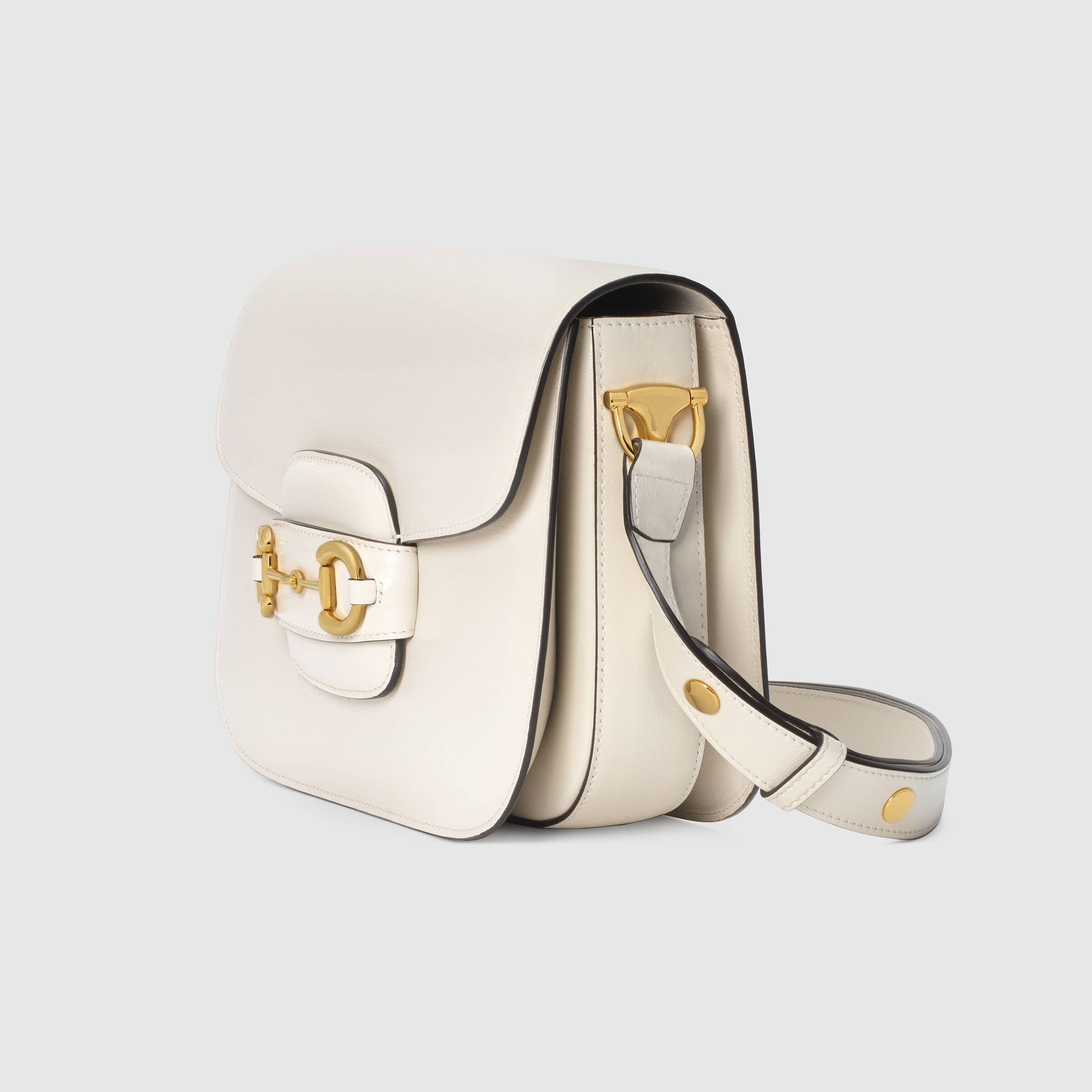 Gucci 1955 Horsebit Shoulder Bag White Leather Crossbody Purse for Women | Luxury Designer Handbag for Work, Travel & Everyday Use