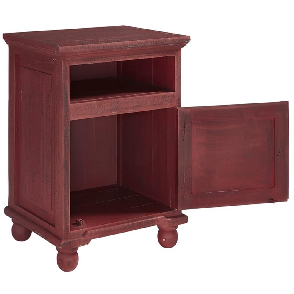 Progressive Furniture Finn Nightstand - Rustic Red Finish, Solid Wood Bedside Table for Bedroom, Living Room & Guest Room Decor
