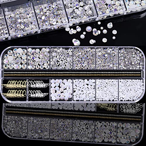 Starry AB Nail Crystals Rhinestones - Multi Sizes Nail Gems, Pearls, Gold & Silver Alloy Charms, Butterfly & Chain Decorations for Nail Art, DIY Jewelry, Crafting - Perfect for Manicures, Parties, and Gift Making