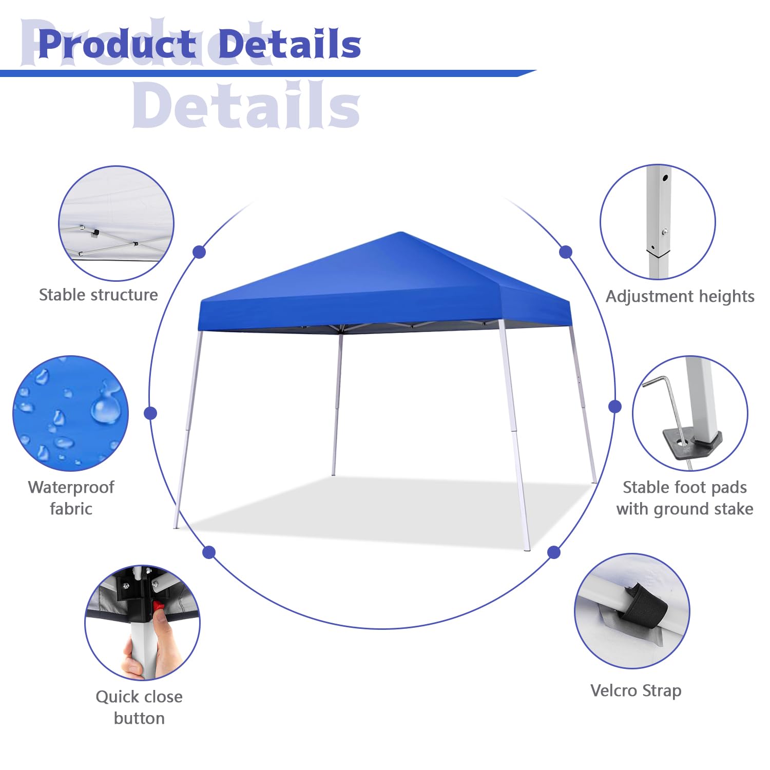 10x10 FT Pop Up Canopy Tent with Slant Legs & Carrying Bag - Portable Outdoor Instant Shelter for Patio, Garden, Beach, Camping & Events - Waterproof 8x8 FT Canopy Cover (Blue) - Perfect for Picnics, Tailgating & Outdoor Parties