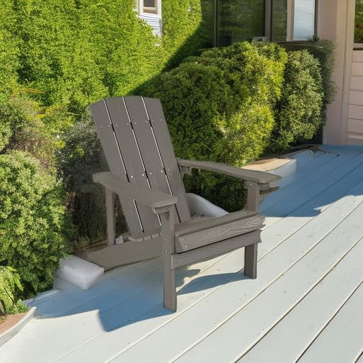 Flash Furniture Charlestown Indoor/Outdoor Faux Wood Adirondack Chair - Weather-Resistant Polyresin Patio Chair with 350 lb Weight Capacity in Gray - Perfect for Backyard, Garden, Poolside & Deck Relaxation