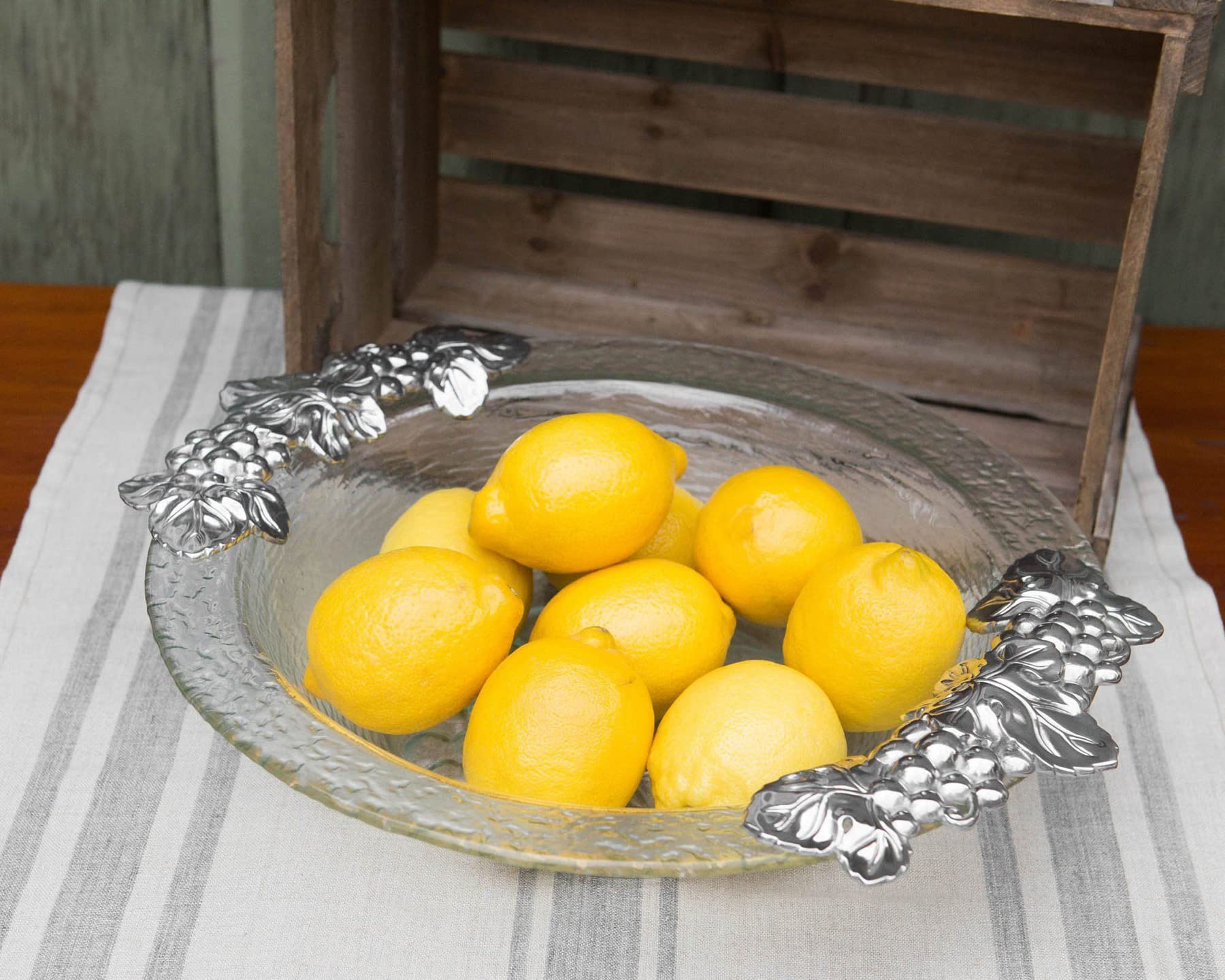 Arthur Court Designs 16 Inch Grape Pattern Glass & Aluminum Salad Bowl - Elegant Serving Bowl for Parties, Entertaining & Holiday Gatherings