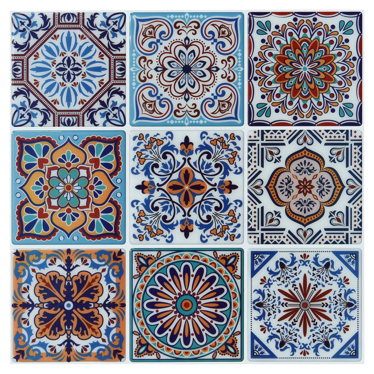LONGKING Peel and Stick Backsplash Tile Stickers - Colorful Talavera Mexican Style Self-Adhesive Wall Tiles (10 Sheets) | Easy DIY Kitchen & Bathroom Remodeling Decor