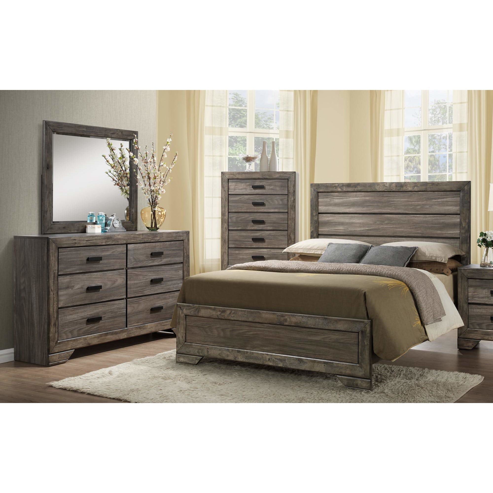 Nathan Panel Bedroom Set - Queen Size Wooden Bed Frame with Nightstands & Dresser - Modern Farmhouse Bedroom Furniture for Master Bedroom & Guest Room