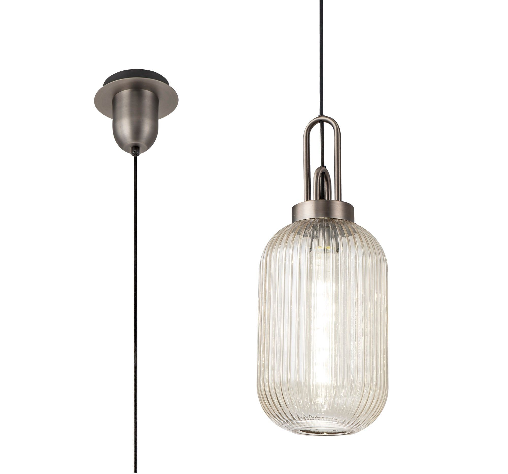 Stylish Cadiz 1-Light Pendant Light with 20cm Tubular Ribbed Glass Shade - E27 Socket, IP20 Rated, Multiple Color Options - Perfect for Kitchen Island, Dining Room, or Entryway Lighting