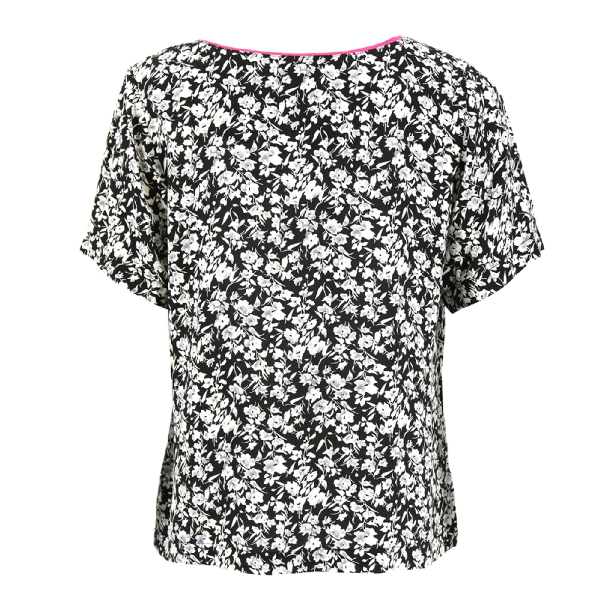 ENRO Women's Printed Round Neck Short Sleeve Blouse - Mix Fabric with Piping Detail - Perfect for Office Wear & Casual Outfits