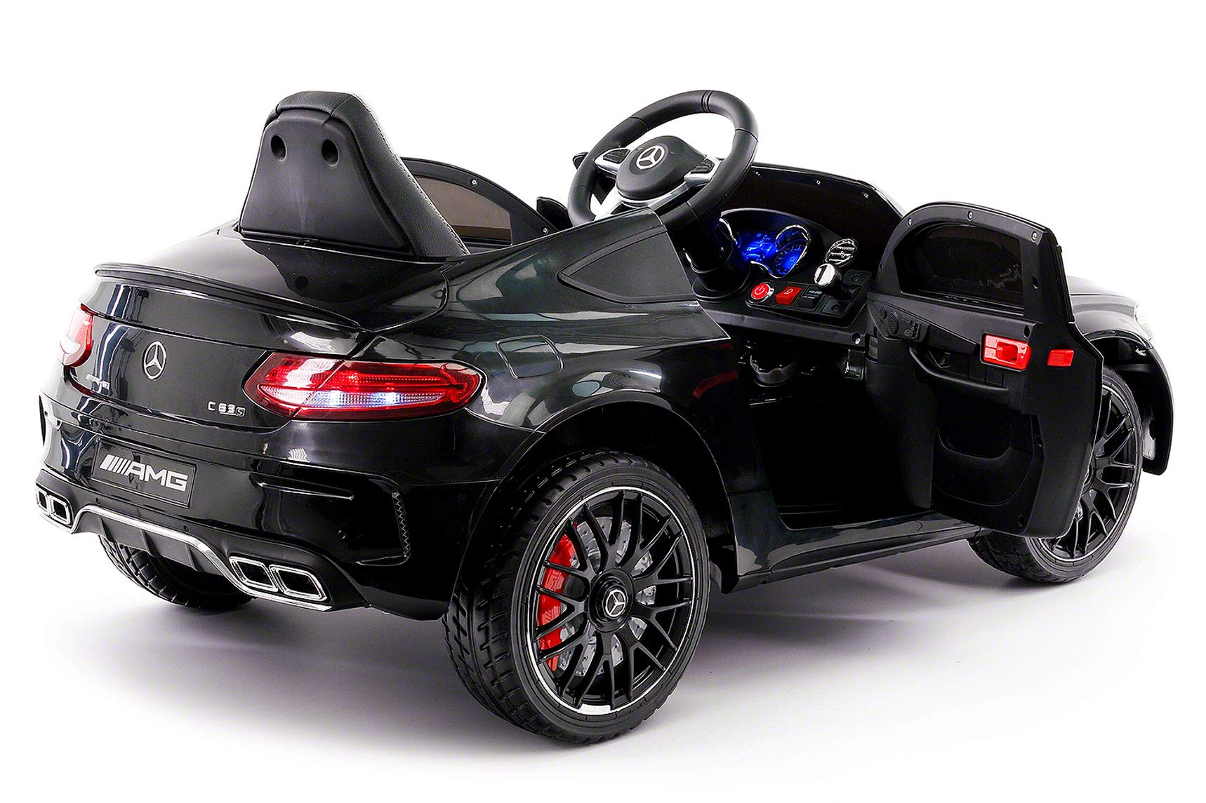 Moderno Kids Mercedes C63S 12V Electric Ride-On Car for Children with Parental Remote Control, EVA Foam Wheels, Leather Seat, MP3/USB Player & LED Lights - Black | Perfect Birthday Gift & Outdoor Play Toy for Boys & Girls Ages 3-8