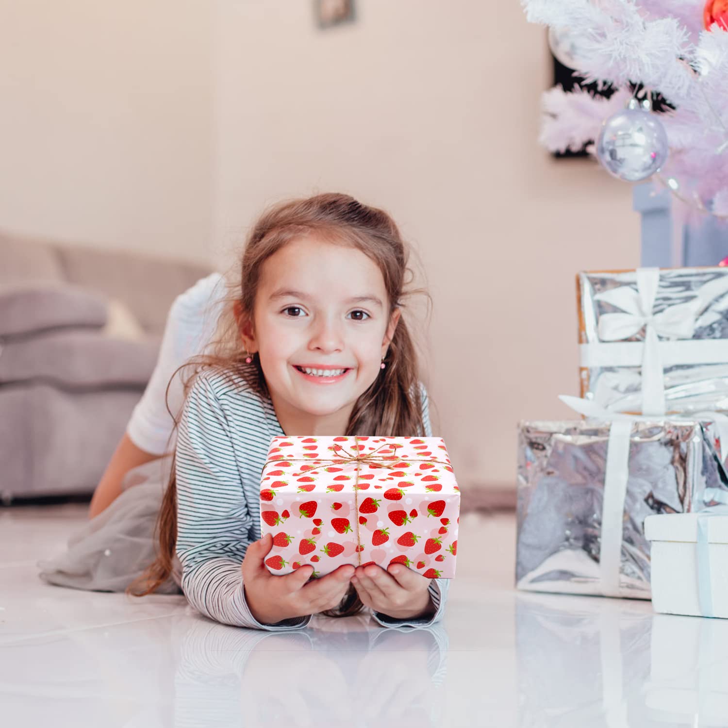 Premium Strawberry Gift Wrapping Paper - 7 Sheets (28